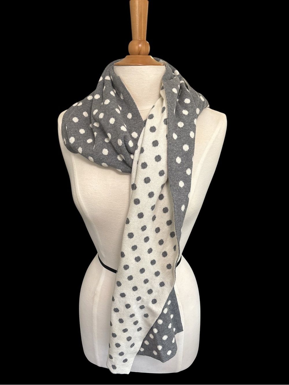 Reversible Gray and White Polka Dot Scarf - Women Accessories